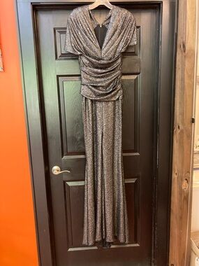 Talbot Runhof Elegant Metallic Black Evening Gown
